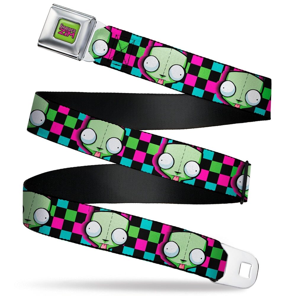 7963 Nickelodeon Belt, Seatbelt Buckle Belt, Invader Zim GIR Face Checker